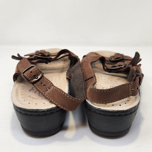 Fly Flot Brown Leather Multi Strap Comfort Sandals Size 39 US 8 Slingback Wedge - Picture 6 of 9